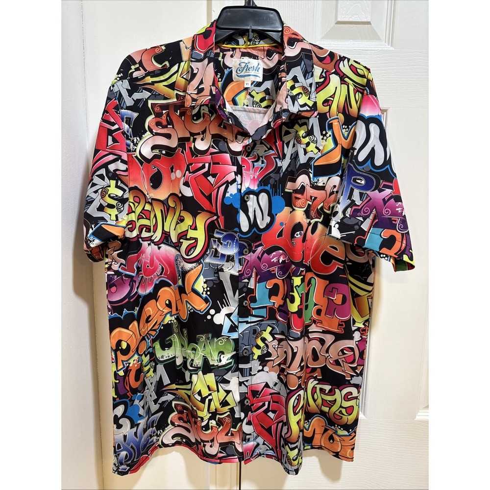 Fresh Prince of Bel-Air Graffiti Button Up Shirt Men's Size XL 80's Short Sleeve